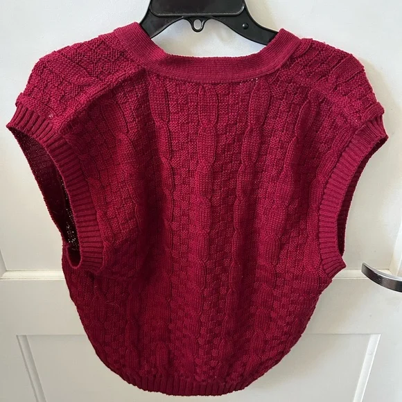 Vintage Pendleton Cable-Knit Button-Front Sweater Vest in Berry Red - Picture 2 of 3
